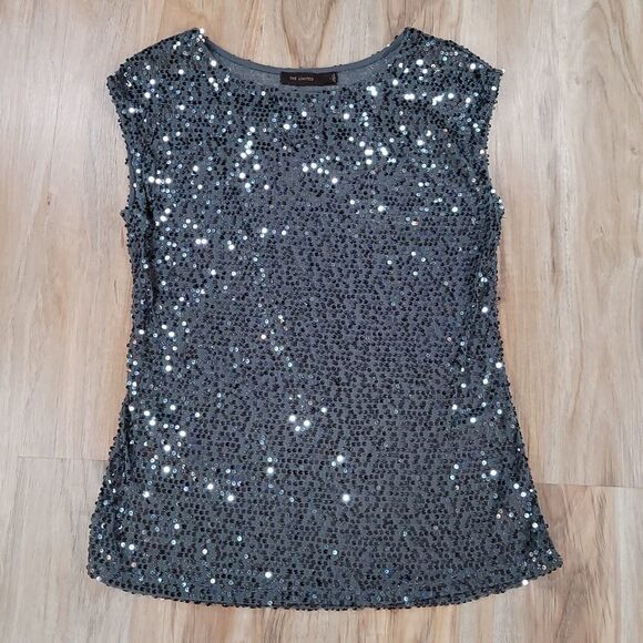 💚The Limited Gray Sequined Sleeveless Blouse Large - Picture 1 of 8
